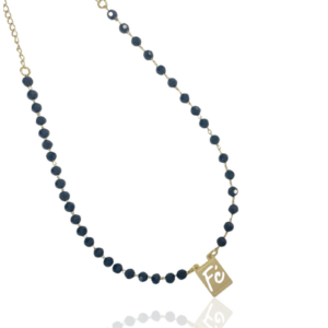 CHOKER RELIGIOSO FÉ CRISTAL PRETO BANHO A OURO 18K