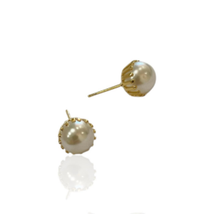 BRINCO PEROLA TRABALHADA TAM. MÉDIA BANHO A OURO 18K